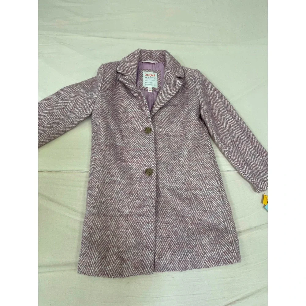Cat & Jack Girls Purple Herringbone Overcoat Jacket Size M 8-10